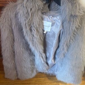 Avec Les Filles Gray Teddy Jacket Plush Faux Fur
